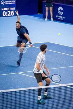 Ducth Robin Haase and Dutch David Pel pictured in action during a tennis match in the semi finals of the doubles competition at the ATP, Tennis Herren European Open Tennis tournament in Antwerp, Saturday 19 October 2024. JASPERxJACOBS  x102959336x
