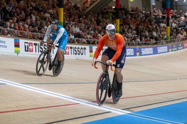 2024-10-19 2024 Tissot UCI Track World Championships - Day 4 BALLERUP, DENMARK - OCTOBER 19: Jeffrey Hoogland of the Netherlands during Day 4 of the 2024 Tissot UCI Track World Championships at Ballerup Super Arena on October 19, 2024 in Ballerup, Denmark. (Photo by Arne Mill BSR Agency) Ballerup Denmark Content not available for redistribution in The Netherlands directly or indirectly through any third parties. Copyright: xBSRxAgencyx
