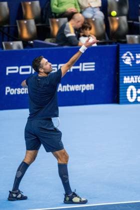 Dutch David Pel pictured in action during the ATP, Tennis Herren European Open Tennis tournament in Antwerp, Saturday 19 October 2024. JASPERxJACOBS  x102970574x