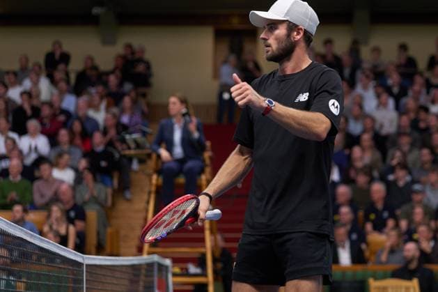 Tommy Paul of United States checks Stan Wawrinka of Switzerland at the net during the semifinals match of Stockholm Open at The Royal Tennis Hall on October19, 2024 in Stockholm, Sweden. (Photo by Camilla Stolen Imago) Stockholm Sweden Copyright: xCamillaxStolenx L2420236