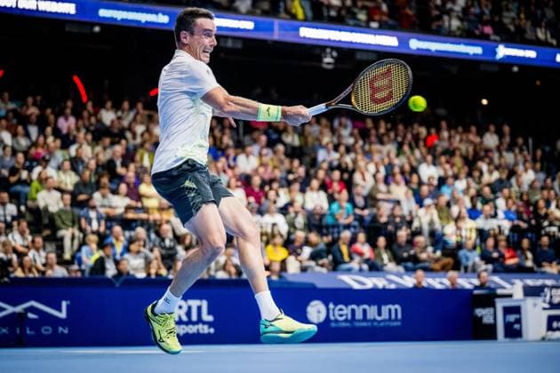 Spanish Roberto Bautista-Agut pictured in action during a tennis match in the semi finals of the singles competition at the ATP, Tennis Herren European Open Tennis tournament in Antwerp, Saturday 19 October 2024. JASPERxJACOBS  x102982369x