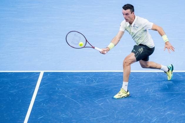 Spanish Roberto Bautista-Agut pictured in action during a tennis match in the semi finals of the singles competition at the ATP, Tennis Herren European Open Tennis tournament in Antwerp, Saturday 19 October 2024. JASPERxJACOBS  x102985689x