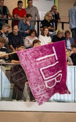 Volleyball, Season 2024 2025, 2 Bundesliga Nord, 19 10 2024, 4 Matchday, Men, TuB Bocholt blue vs Kieler TV red Tribuene, Flag Bocholt Sporthalle West Nordrhein Westfalen Germany 241019_vb_tub-bocholt_kieler-tv_33883