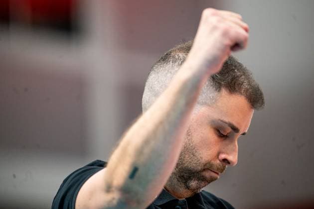 19 10 2024, Volleyball, Women, Volleyball Bundesliga, Season 2024 2025, SC Potsdam VfB Suhl LOTTO Thüringen In the picture from l Coach Riccardo Boieri SC Potsdam Potsdam MBS Arena Potsdam Brandenburg Germany