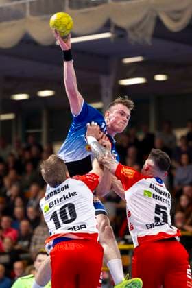 Ole Hagedorn Nr 10, VfL Luebeck Schwartau vs Daniel Ingason Nr 10, HBW Balingen Weilstetten and Czaba Leimeter Nr 5, HBW Balingen Weilstetten VfL Luebeck Schwartau vs HBW Balingen Weilstetten, Handball, 2 Bundesliga, 19 10 24 Luebeck Schleswig Holstein Germany Copyright: xAgentur54Gradx xFelixxKoenigx