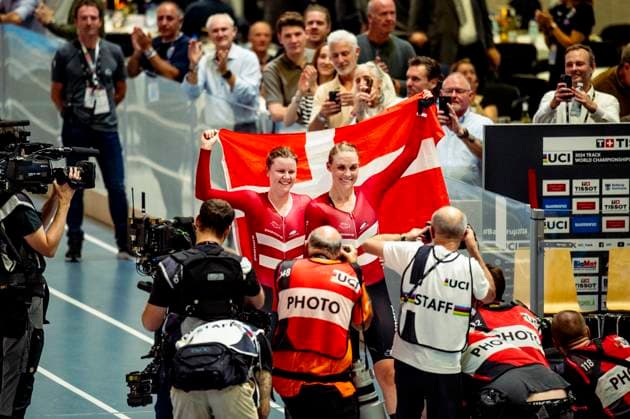 241019 Amalie Dideriksen of Denmark and Julie Leth of Denmark celebrates after Women s Madison during day 4 of the 2024 UCI Tissot Track Cycling World Championships on October 19, 2024 in Ballerup Photo Christian Örnberg BILDBYRAN COP 166 CO0481 cykling cycling sykling cykel vm cykel2024 uci tissot track cycling world championships wc 2024 uci tissot track cycling world championships 4 bbeng grappa33  Copyright: CHRISTIANxÖRNBERG BB241019CO079
