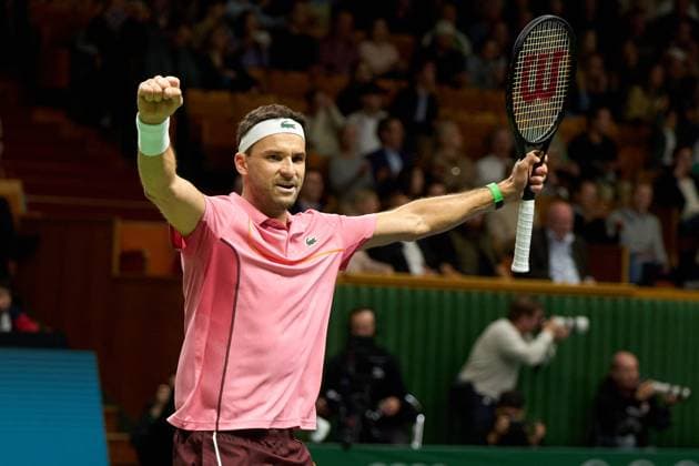Grigor Dimitrov of Bulgaria celebrates his semifinals win over Tallon Griekspoor of Netherlands at Stockholm Open at The Royal Tennis Hall on October19, 2024 in Stockholm, Sweden. (Photo by Camilla Stolen Imago) Stockholm Sweden Copyright: xCamillaxStolenx L2430364