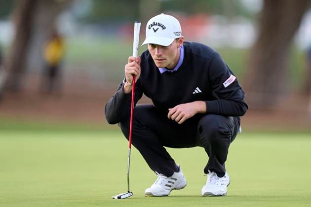 Estrella Damm N.A. Andalucia Masters 2024 In San Roque, Spain, on October 19, 2024, Nicolai Hojgaard of Denmark studies his shot on the 1st green on the third day of the Estrella Damm N.A. Andalucia Masters 2024 at Real Club de Golf Sotogrande. San Roque, Spain Spain  Copyright: xJosexManuelxAlvarezxReyx originalFilename:alvarezrey-notitle241019_npafU.jpg