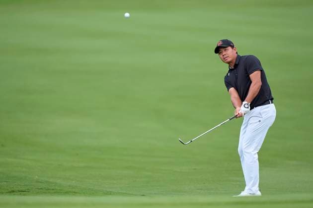 Estrella Damm N.A. Andalucia Masters 2024 Ashun Wu of China approaches his ball on the 1st green on the third day of the Estrella Damm N.A. Andalucia Masters 2024 at Real Club de Golf Sotogrande in San Roque, Spain, on October 19, 2024. San Roque, Spain Spain  Copyright: xJosexManuelxAlvarezxReyx originalFilename:alvarezrey-notitle241019_nptUM.jpg