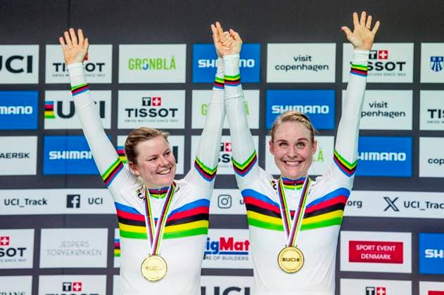 241019 Amalie Dideriksen of Denmark and Julie Leth of Denmark celebrates after Women s Madison during day 4 of the 2024 UCI Tissot Track Cycling World Championships on October 19, 2024 in Ballerup Photo Christian Örnberg BILDBYRAN COP 166 CO0481 cykling cycling sykling cykel vm cykel2024 uci tissot track cycling world championships wc 2024 uci tissot track cycling world championships 4 bbeng grappa33  Copyright: CHRISTIANxÖRNBERG BB241019CO091