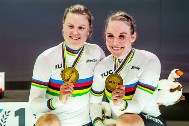 241019 Amalie Dideriksen of Denmark and Julie Leth of Denmark celebrates after Women s Madison during day 4 of the 2024 UCI Tissot Track Cycling World Championships on October 19, 2024 in Ballerup Photo Christian Örnberg BILDBYRAN COP 166 CO0481 cykling cycling sykling cykel vm cykel2024 uci tissot track cycling world championships wc 2024 uci tissot track cycling world championships 4 bbeng grappa33  Copyright: CHRISTIANxÖRNBERG BB241019CO097