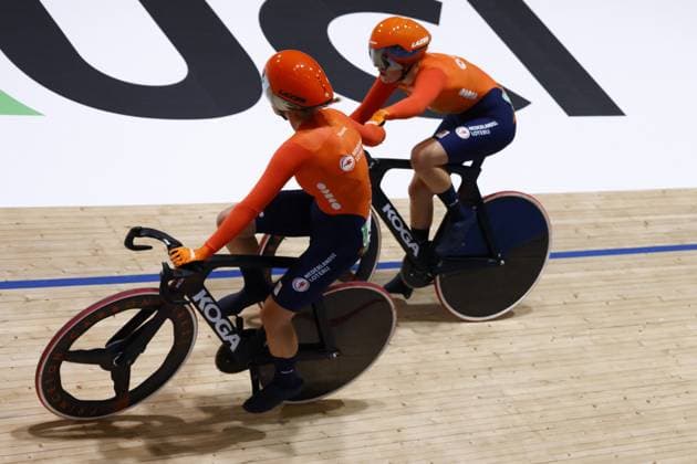 CICLISMO - Ciclismo su Pista - Tissot 2024 Track World Championships Tissot Track cycling, Rad, Radsport, Bahnrad, Bahn World Championship, WM, Weltmeisterschaft - Ballerup, Copenaghen, Womenâ??s Madison Final - Raaijmakers Marit, Van belle Lisa, Netherlands during Tissot 2024 Track World Championships, Track cycling race in Copenhagen, Denmark, October 19 2024 Copenhagen Denmark Copyright: xIPAxSport ABACAx