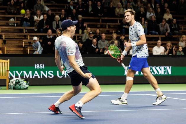 241020 Harri Heliövaara of Finland and Henry Patten of the United Kingdom celebrate after the men™s double final during day 9 of the ATP 250 Nordic Open on October 20, 2024 in Stockholm Photo Michael Campanella BILDBYRAN COP 313 MC0109 tennis atp 250 nordic open day 9 finals bbeng jubel  Copyright: MICHAELxCAMPANELLA BB241020MC004
