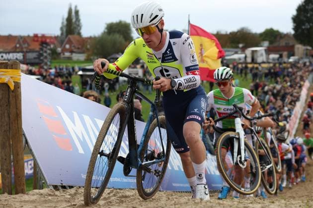 Swiss Kevin Kuhn pictured in action during the men elite race of the Cyclocross Ruddervoorde, Sunday 20 October 2024 in Oostkamp, the first stage of the Superprestige cyclocross cycling competition. KURTxDESPLENTER  x103093635x