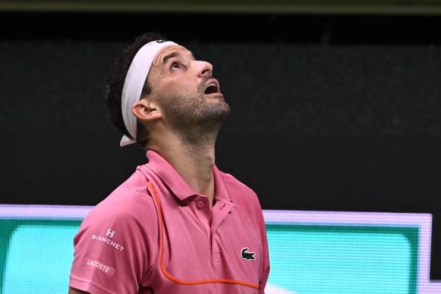 STOCKHOLM, SWEDEN 20241020 Grigor Dimitrov of Bulgaria reacts during the final BNP Paribas Nordic Open ATP tennis singles match against Tommy Paul of USA at the Royal Tennis Hall, in Stockholm, Sweden, on Oct 20, 2024 STOCKHOLM SWEDEN x10090x  Copyright: xClaudioxBresciani TTx SWEDEN TENNIS NORDIC OPEN