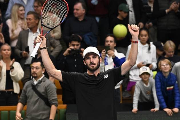STOCKHOLM, SWEDEN 20241020 Tommy Paul, USA, cheers as he wins the singles final against Grigor Dimitrov, Bulgaria, during the BNP Paribas Nordic Open tennis tournament at the Royal Tennis Hall STOCKHOLM SWEDEN x10090x  Copyright: xClaudioxBresciani TTx TENNIS NORDIC OPEN 2024 SINGELFINAL
