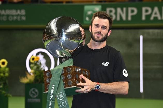 STOCKHOLM, SWEDEN 20241020 Tommy Paul of USA poses with the trophy after winning the final BNP Paribas Nordic Open ATP tennis singles match against Grigor Dimitrov of Bulgaria at the Royal Tennis Hall, in Stockholm, Sweden, on Oct 20, 2024 STOCKHOLM SWEDEN x10090x  Copyright: xClaudioxBresciani TTx SWEDEN TENNIS NORDIC OPEN
