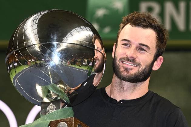 STOCKHOLM, SWEDEN 20241020 Tommy Paul, USA, with the trophy after winning the singles final against Grigor Dimitrov, Bulgaria, during the BNP Paribas Nordic Open tennis tournament at the Kungliga tennishallen STOCKHOLM SWEDEN x10090x  Copyright: xClaudioxBresciani TTx TENNIS NORDIC OPEN 2024 SINGELFINAL