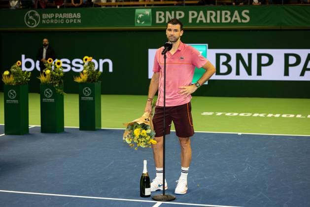 241020 Second place Grigor Dimitrov of Bulgaria after the men™s final on day 9 of the ATP 250 Nordic Open on October 20, 2024 in Stockholm Photo Michael Campanella BILDBYRAN COP 313 MC0109 tennis atp 250 nordic open day 9 finals bbeng  Copyright: MICHAELxCAMPANELLA BB241020MC053