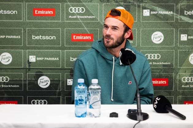 241020 Tommy Paul of the United States gives a press conference after the men™s final on day 9 of the ATP 250 Nordic Open on October 20, 2024 in Stockholm Photo Michael Campanella BILDBYRAN COP 313 MC0109 tennis atp 250 nordic open day 9 finals bbeng  Copyright: MICHAELxCAMPANELLA BB241020MC130