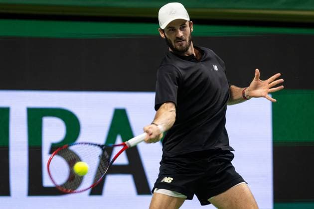 241020 Tommy Paul of the United States competes during the men™s final on day 9 of the ATP 250 Nordic Open on October 20, 2024 in Stockholm Photo Michael Campanella BILDBYRAN COP 313 MC0109 tennis atp 250 nordic open day 9 finals bbeng  Copyright: MICHAELxCAMPANELLA BB241020MC121