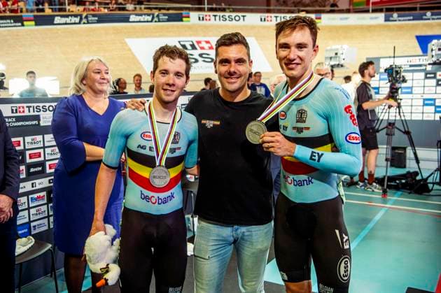 241020 Fabio van den Bossche of Belgium, Kenny De Ketele and Lindsay de Vylder of Belgium celebrates after Mens Madison during day 5 of the 2024 UCI Tissot Track Cycling World Championships on October 20, 2024 in Ballerup Photo Christian Örnberg BILDBYRAN COP 166 CO0482 cykling cycling sykling cykel vm cykel2024 uci tissot track cycling world championships wc 2024 uci tissot track cycling world championships 5 bbeng grappa33 jubel  Copyright: CHRISTIANxÖRNBERG BB241020CO088