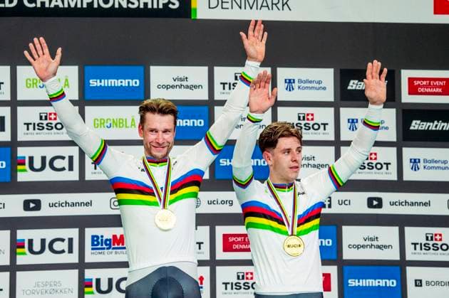 241020 Roger Kluge of Germany and Tim Torn Teutenberg of Germany celebrates after Mens Madison during day 5 of the 2024 UCI Tissot Track Cycling World Championships on October 20, 2024 in Ballerup Photo Christian Örnberg BILDBYRAN COP 166 CO0482 cykling cycling sykling cykel vm cykel2024 uci tissot track cycling world championships wc 2024 uci tissot track cycling world championships 5 bbeng grappa33  Copyright: CHRISTIANxÖRNBERG BB241020CO095