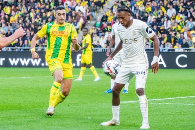 Mostafa Mohamed (FC NANTES) Hicham Boudaoui (OGC Nice) FOOTBALL : FC Nantes vs OGC Nice - Ligue 1 - Journée 8 - 20 10 2024 BaptisteAutissier Panoramic 