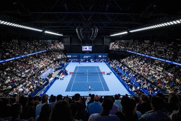 Jiri Lehecka and Spanish Roberto Bautista-Agut pictured in action during a tennis match in the finals of the singles competition at the ATP, Tennis Herren European Open Tennis tournament in Antwerp, Sunday 20 October 2024. JASPERxJACOBS  x103114052x