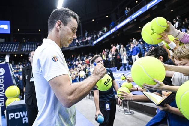 Spanish Roberto Bautista-Agut pictured after a tennis match in the finals of the singles competition at the ATP, Tennis Herren European Open Tennis tournament in Antwerp, Sunday 20 October 2024. TOM GOYVAERTS TomxGoyvaerts  x103116848x