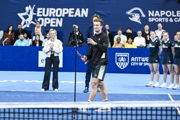 Czech Jiri Lehecka pictured after a tennis match in the finals of the singles competition at the ATP, Tennis Herren European Open Tennis tournament in Antwerp, Sunday 20 October 2024. TOM GOYVAERTS TomxGoyvaerts  x103117586x