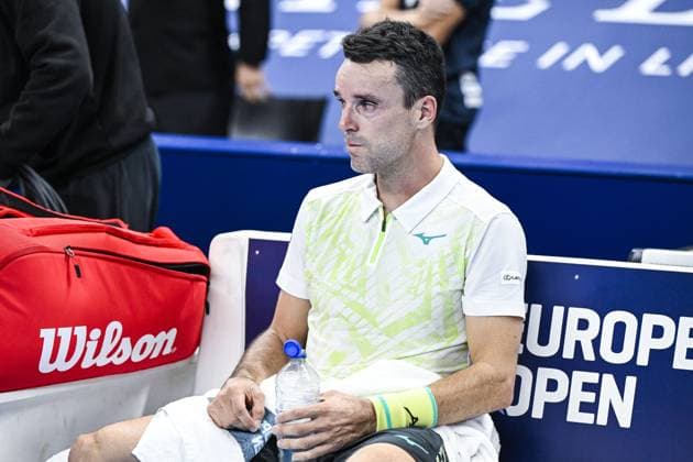 Spanish Roberto Bautista-Agut is emotional after winning a tennis match in the finals of the singles competition at the ATP, Tennis Herren European Open Tennis tournament in Antwerp, Sunday 20 October 2024. TOM GOYVAERTS TomxGoyvaerts  x103117734x