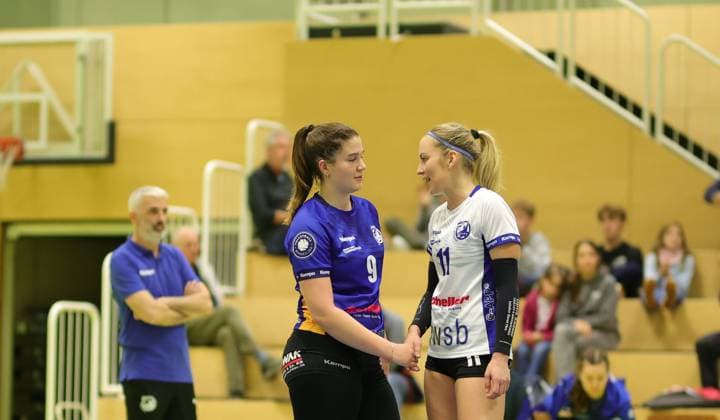 Germany Bad Soden 20 10 2024 Volleyball Hesse 2 Bundesliga South Women Season 2024 2025 20 10 2024 TG Bad Soden blue BSP MTV Stuttgart org v l Finja Prokein Bad Soden Nr 9 , Monika Dolezajova Bad Soden Nr 11 Sport TG Bad Soden BSP MTV Stuttgart