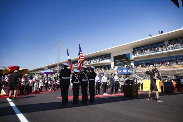 starting grid, national anthem during the Formula 1 Pirelli United States Grand Prix 2024, 19th round of the 2024 Formula One World Championship, WM, Weltmeisterschaft from October 18 to 20, 2024 on the Circuit of the Americas, in Austin, United States of America - F1 - US GRAND PRIX 2024 DPPI Panoramic  241020_R19_USA_DP_EA020186