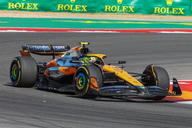 AUSTIN, TX - OCTOBER 20: McLaren Formula 1 Team driver Lando Norris (4) of the United Kingdom drives through turn 15 during the Formula 1 Pirelli United States Grand Prix on October 20, 2024, at Circuit of The Americas in Austin, Texas. (Photo by David Buono Icon Sportswire) AUTO: OCT 20 F1 Pirelli United States Grand Prix EDITORIAL USE ONLY Icon2410201071