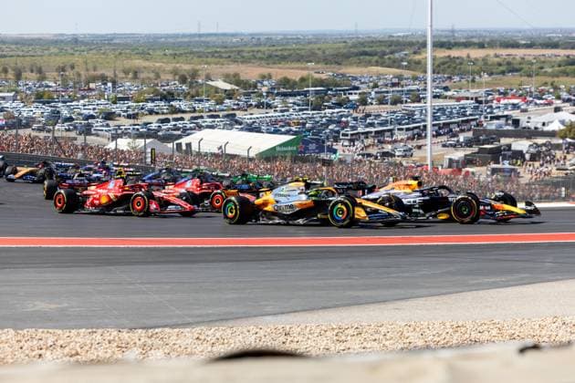 AUSTIN, TX - OCTOBER 20: Max Verstappen (1) of Netherlands and team Oracle Red Bull Racing leads at the start of the the Formula 1 Pirelli United States Grand Prix on October 20, 2024 at the Circuit of The Americas in Austin, TX. (Photo by Bob Kupbens Icon Sportswire)(Photo by Bob Kupbens Icon Sportswire) AUTO: OCT 20 F1 Pirelli United States Grand Prix EDITORIAL USE ONLY Icon2410201071