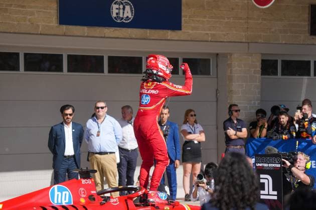 MOTORI - Formula 1 - Formula 1 Pirelli United States Grand Prix 2024 - Race Charles Leclerc (MON) - Scuderia Ferrari - Ferrari SF-24 - Ferrari celebrating during the Race of Formula 1 Pirelli United States Grand Prix 2024, scheduled to take place at Circuit of Americas in Austin, TX (USA) Sept 18-20, 2024 Austin USA  Copyright: xIPAxSport ABACAx