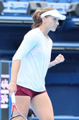 October 21, 2024, Tokyo, Japan - Varvara Gracheva of France rclinches her fist as she defeated Japan s Mai Hontama during the first round match of the Toray Pan Pacific Open tennis tournament at the Ariake Coliseum in Tokyo on Monday, October 21, 2024. Gracheva defeated Hontama. (photo by Yoshio Tsunoda AFLO) Noxthirdxpartyxsales  (0774520422st)