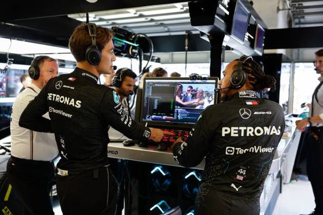 63 George Russell GBR, Mercedes AMG Petronas F1 Team , 44 Lewis Hamilton GBR, Mercedes AMG Petronas F1 Team , F1 Grand Prix of USA at Circuit of The Americas on October 20, 2024 in Austin, United States of America Photo by HOCH ZWEI Austin United States of America