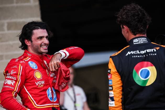 55 Carlos Sainz ESP, Scuderia Ferrari HP , 4 Lando Norris GBR, McLaren Formula 1 Team , F1 Grand Prix of USA at Circuit of The Americas on October 20, 2024 in Austin, United States of America Photo by HOCH ZWEI Austin United States of America
