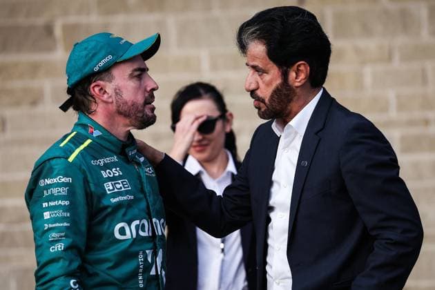 14 Fernando Alonso ESP, Aston Martin Aramco F1 Team , Mohammed Ben Sulayem UAE, FIA President , F1 Grand Prix of USA at Circuit of The Americas on October 20, 2024 in Austin, United States of America Photo by HOCH ZWEI Austin United States of America