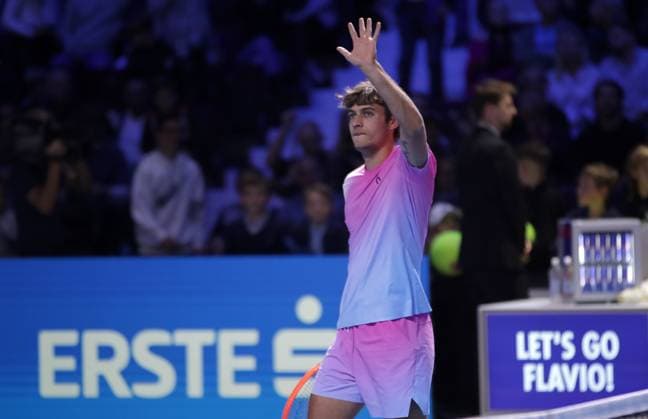 TENNIS - ATP, Tennis Herren Erste Bank Open VIENNA,AUSTRIA,21.OCT.24 - TENNIS - ATP World Tour, Erste Bank Open. Image shows the rejoicing of Flavio Cobolli (ITA).  GEPAxpictures xWalterxLuger