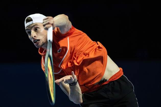21st October 2024; St. Jakobshalle, Basel, Switzerland; ATP, Tennis Herren 500 Swiss Indoors Basel Tennis, Day 1; Ugo Humbert (FRA) in action against Jerome Kym (SUI) in the first round  ActionPlus12705886 DavidxEmm