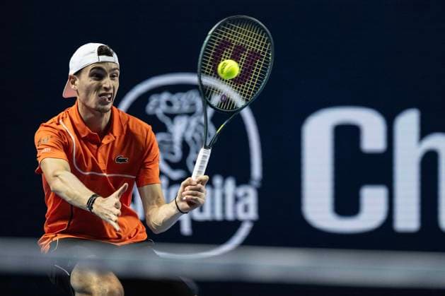 21st October 2024; St. Jakobshalle, Basel, Switzerland; ATP, Tennis Herren 500 Swiss Indoors Basel Tennis, Day 1; Ugo Humbert (FRA) in action against Jerome Kym (SUI) in the first round  ActionPlus12705890 DavidxEmm