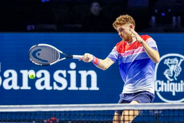 Jerome Kym SUI , Tennis, Swiss Indoors ATP World Tour 500 , 1 16 Finals Singles, 2024, Ugo Humbert FRA vs Jerome Kym SUI , 21 10 2024, St Jakobshalle, Basel, Switzerland Basel St Jakobshalle BS Switzerland Copyright: xGrantxHubbsx