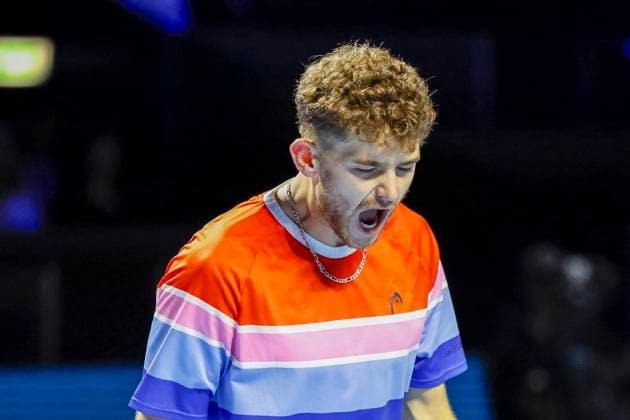 Jerome Kym SUI , Tennis, Swiss Indoors ATP World Tour 500 , 1 16 Finals Singles, 2024, Ugo Humbert FRA vs Jerome Kym SUI , 21 10 2024, St Jakobshalle, Basel, Switzerland Basel St Jakobshalle BS Switzerland Copyright: xGrantxHubbsx