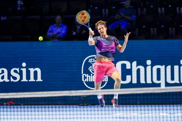 Daniel Altmaier GER , Tennis, Swiss Indoors ATP World Tour 500 , 1 16 Finals Singles, 2024, Daniel Altmaier GER vs Arthur Fils FRA , 21 10 2024, St Jakobshalle, Basel, Switzerland Basel St Jakobshalle BS Switzerland Copyright: xGrantxHubbsx