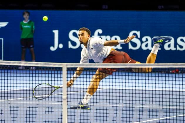 Arthur Fils FRA , Tennis, Swiss Indoors ATP World Tour 500 , 1 16 Finals Singles, 2024, Daniel Altmaier GER vs Arthur Fils FRA , 21 10 2024, St Jakobshalle, Basel, Switzerland Basel St Jakobshalle BS Switzerland Copyright: xGrantxHubbsx