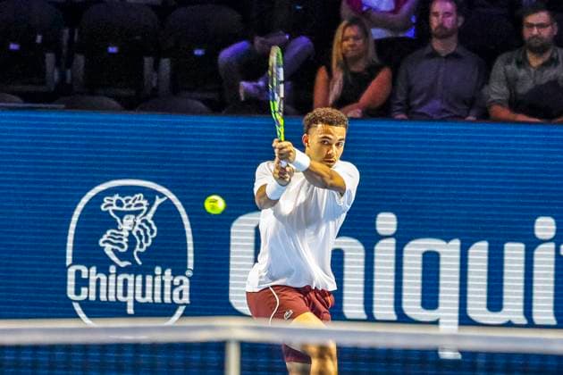Arthur Fils FRA , Tennis, Swiss Indoors ATP World Tour 500 , 1 16 Finals Singles, 2024, Daniel Altmaier GER vs Arthur Fils FRA , 21 10 2024, St Jakobshalle, Basel, Switzerland Basel St Jakobshalle BS Switzerland Copyright: xGrantxHubbsx
