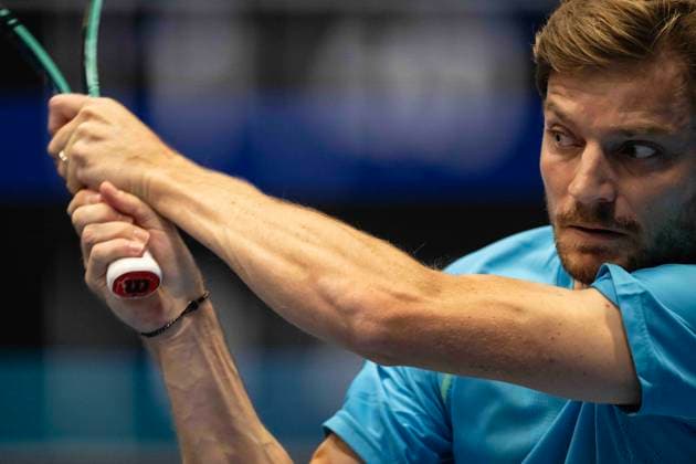 21st October 2024; St. Jakobshalle, Basel, Switzerland; ATP, Tennis Herren 500 Swiss Indoors Basel Tennis, Day 1; David Goffin (BEL) in action against Matteo Arnaldi (ITA) in the first round  ActionPlus12705898 DavidxEmm